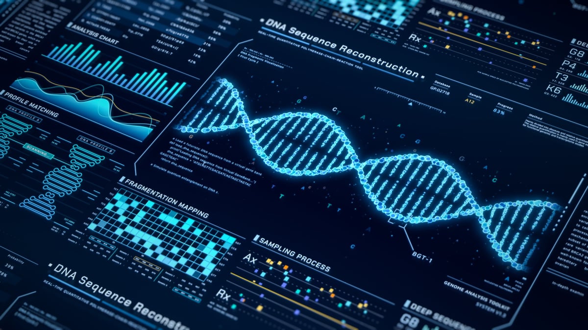 Visualización de secuencia de ADN en laboratorio de biotecnología