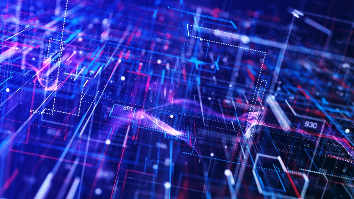 Abstract digital flow particles representing the future of metabolic medicine and healthcare innovation
