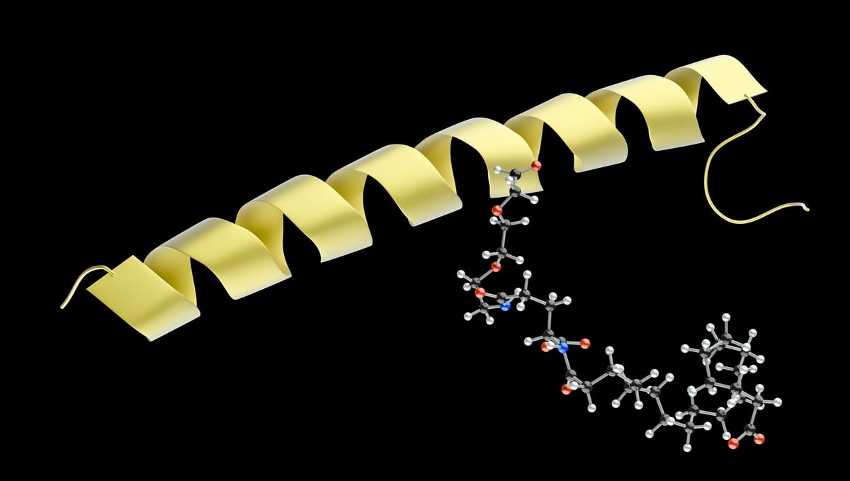 Estructura molecular de péptido con hélice alfa