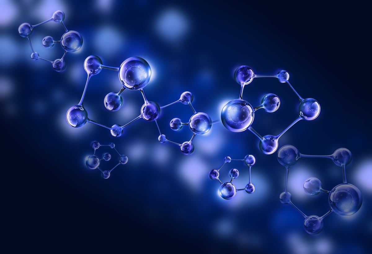Blue DNA Helix molecular background, representing genetic and metabolic research for weight management treatments
